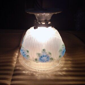 Vintage Ribbed Reverse Hand-Painted Pendant Light with Porcelain Base-Working
